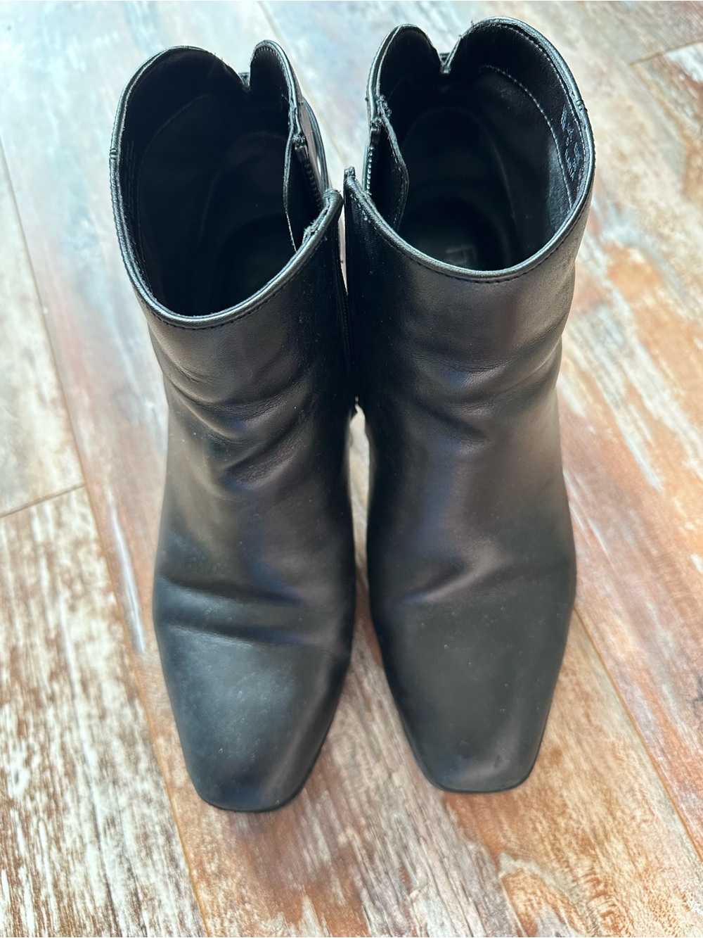 Franco Sarto Black Leather Square-Toe Ankle Booties